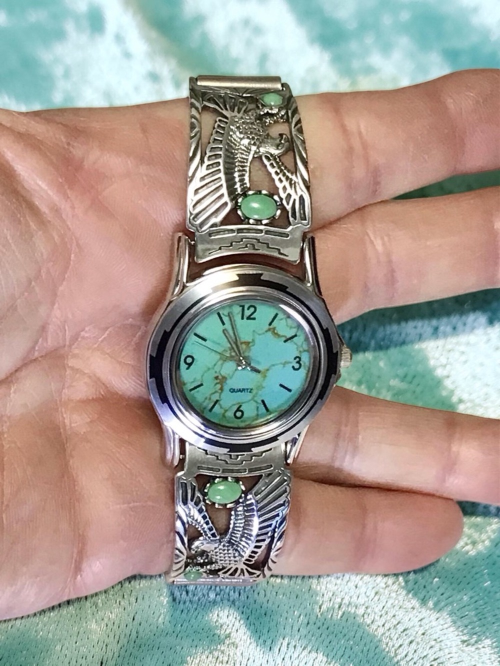 Men’s Sterling Native American Eagle Watch & Tips RR Quality With Turquoise